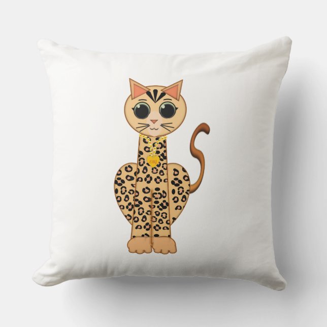 Cute Orange Spotted Bengal Cat on White Throw Pillow (Front)
