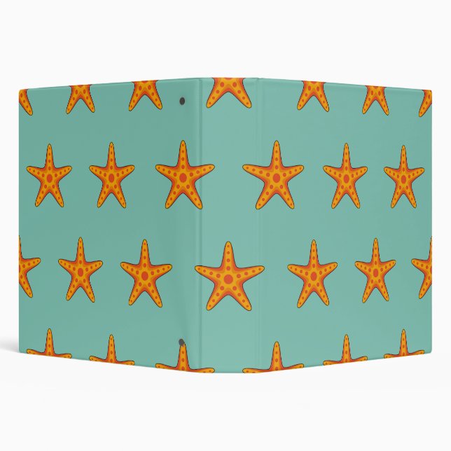 Cute Orange Starfish Cartoon 3 Ring Binder (Background)
