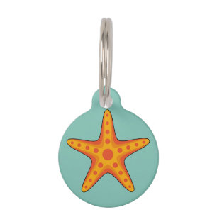 Cute Orange Starfish Cartoon   Add Name Pet ID Tag