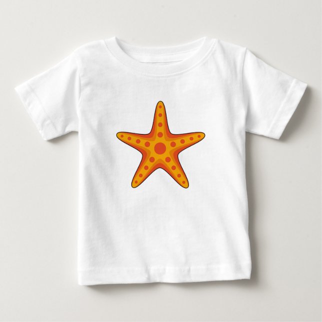 Cute Orange Starfish Cartoon Baby T-Shirt (Front)