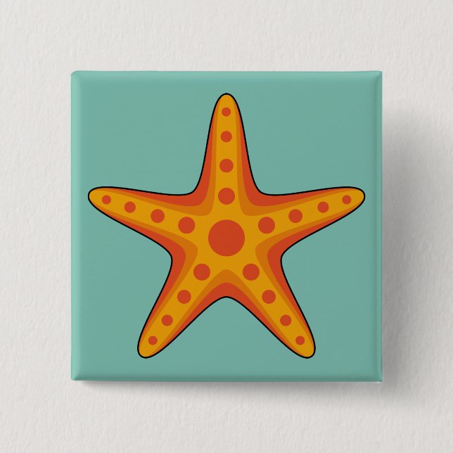 Cute Orange Starfish Cartoon Button (Front)