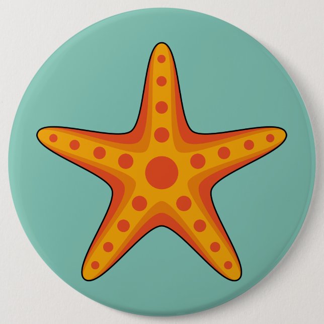 Cute Orange Starfish Cartoon Button (Front)