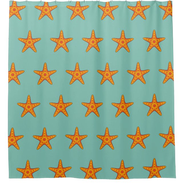 Cute Orange Starfish Cartoon Shower Curtain (Front)