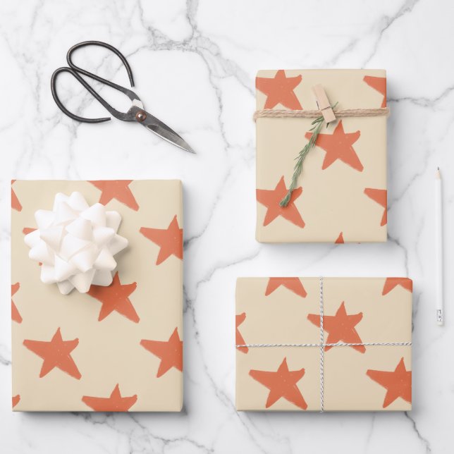 Cute Orange stars pattern Wrapping Paper Sheets (Front)