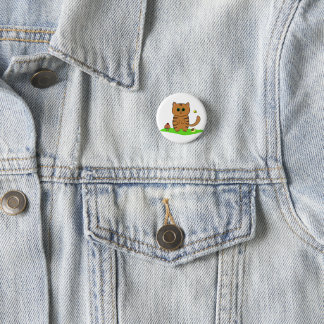 Cute Orange Striped Cat in Green Meadow  Button