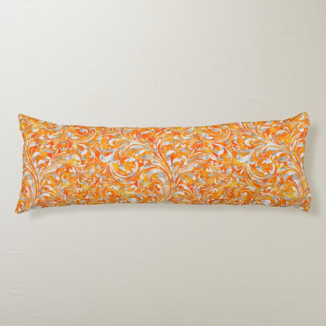 Cute orange swirl floral design body pillow (Front)