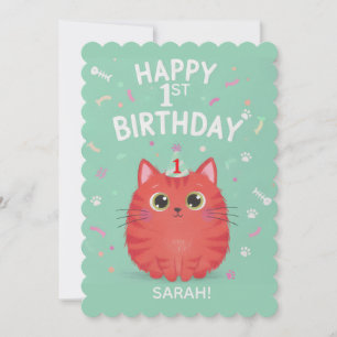 Cute Orange Tabby Cat 1st Birthday Customizable Invitation