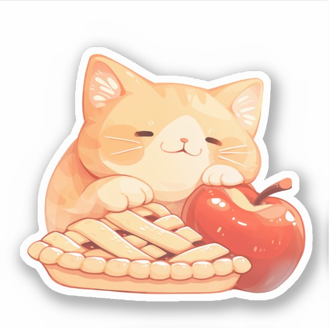 Cute Orange Tabby Cat and Apple Pie Sticker (Front)