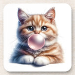 Cute Orange Tabby Cat Blowing Bubble Gum  Beverage Coaster
