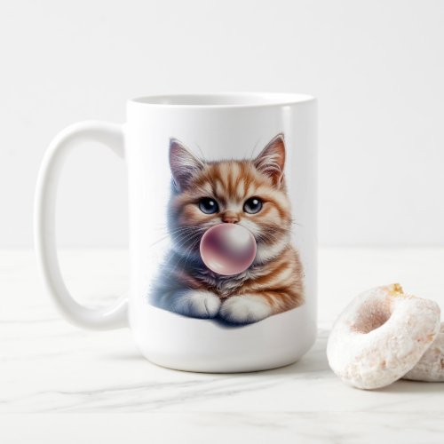 Cute Orange Tabby Cat Blowing Bubble Gum  Coffee Mug
