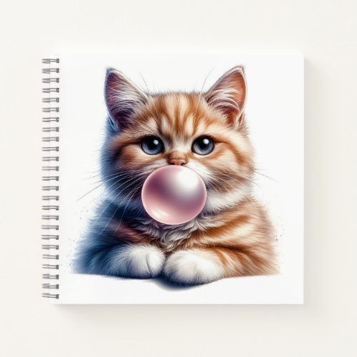 Cute Orange Tabby Cat Blowing Bubble Gum  Notebook