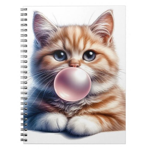 Cute Orange Tabby Cat Blowing Bubble Gum Spiral  Notebook