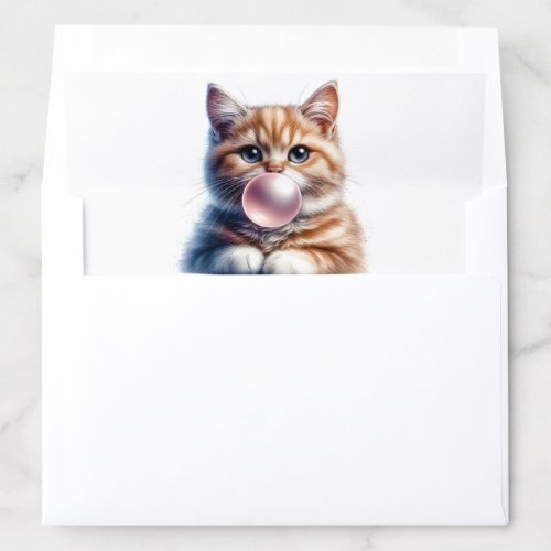 Cute Orange Tabby Cat Blowing Bubbles Gum Envelope Liner