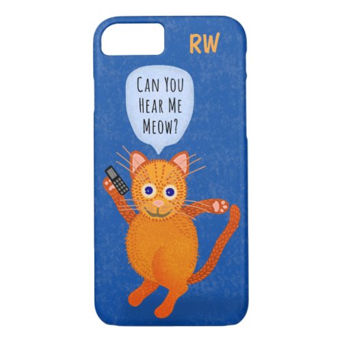 Cute Orange Tabby Cat Cartoon Meow Pun Monogram iPhone 87 Case