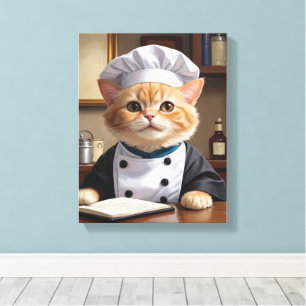 Cute Orange Tabby Cat Chef Cooking Illustration Canvas Print