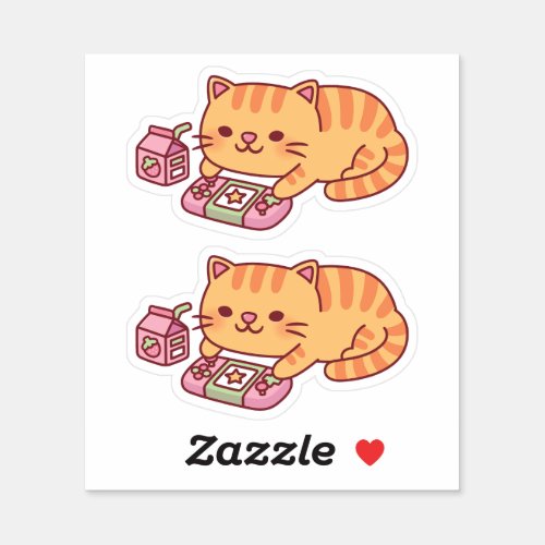 Cute Orange Tabby Cat Chilling With Video Games Sticker