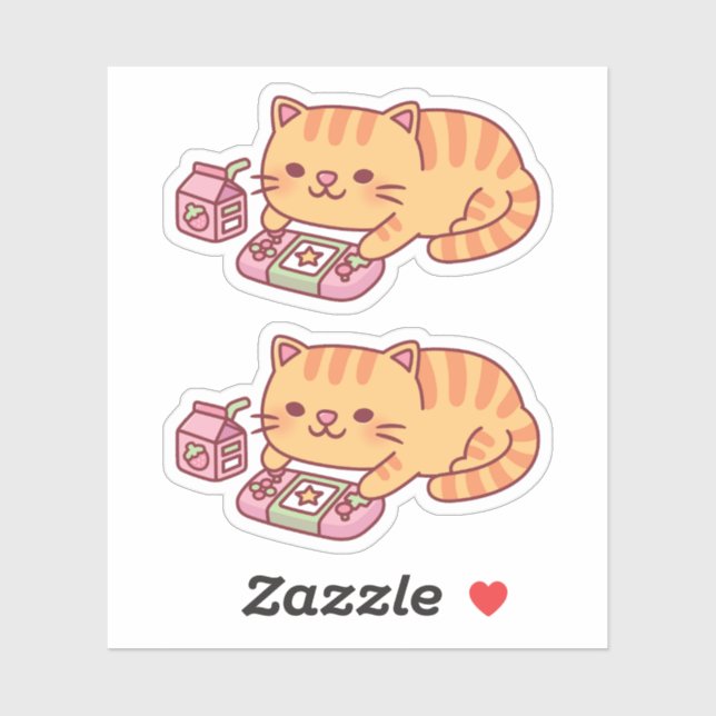 Cute Orange Tabby Cat Chilling With Video Games Sticker (Sheet)