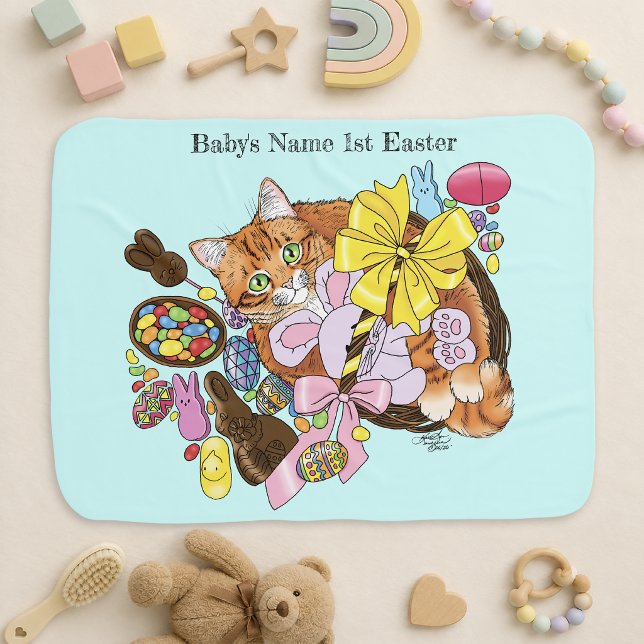 Cute Orange Tabby Cat  Easter Basket Eggs Baby Blanket (Creator Uploaded)