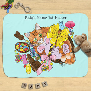 Cute Orange Tabby Cat Easter Basket Eggs Baby Blanket