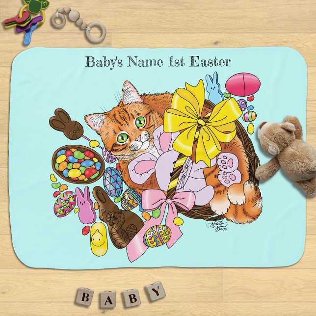 Cute Orange Tabby Cat  Easter Basket Eggs Baby Blanket (Creator Uploaded)
