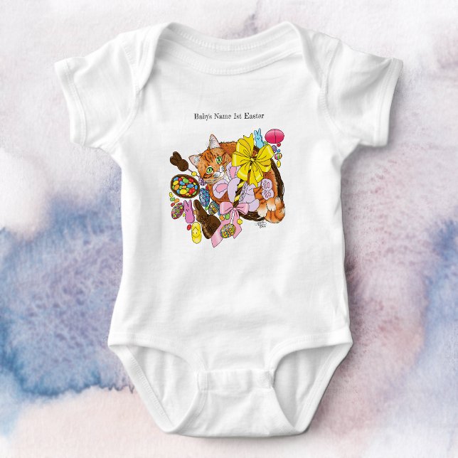 Cute Orange Tabby Cat  Easter Basket Eggs Baby Bodysuit (Creator Uploaded)