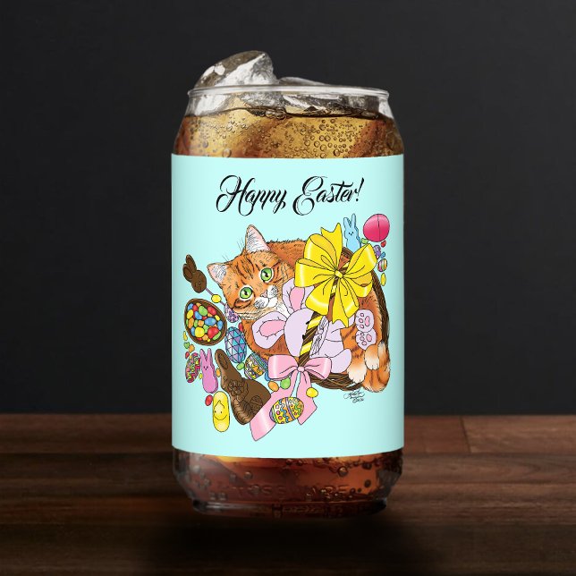 Cute Orange Tabby Cat  Easter Basket Eggs Can Glass (Creator Uploaded)