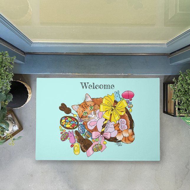 Cute Orange Tabby Cat  Easter Basket Eggs Doormat (Creator Uploaded)