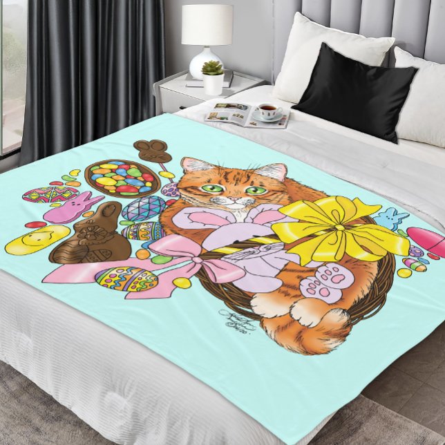 Cute Orange Tabby Cat  Easter Basket Eggs Fleece Blanket (Creator Uploaded)