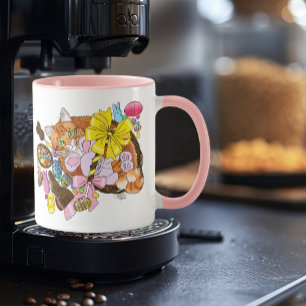 Cute Orange Tabby Cat Easter Basket Eggs Mug