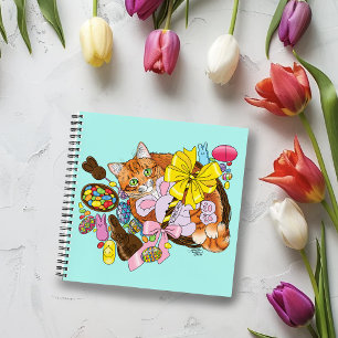 Cute Orange Tabby Cat Easter Basket Eggs Notebook