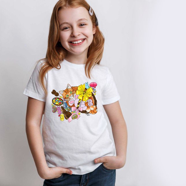 Cute Orange Tabby Cat  Easter Basket Eggs T-Shirt (Creator Uploaded)