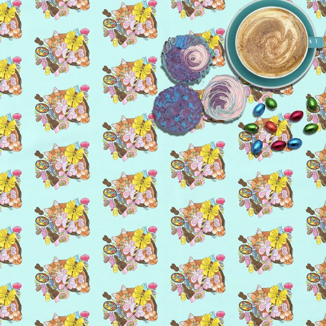 Cute Orange Tabby Cat  Easter Basket Eggs Tablecloth (Creator Uploaded)