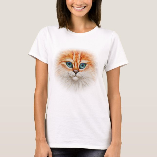 Cute Orange Tabby Cat Happy Face T-Shirt (Front)