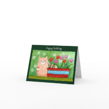 Cute Orange Tabby Cat in Garden Cat Lover Birthday