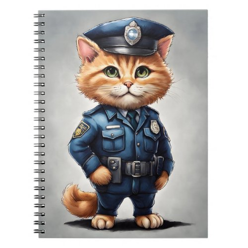 Cute Orange Tabby Cat in Police Uniform Watercolor Notebook