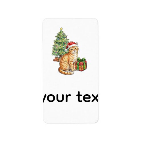 Cute Orange Tabby Cat in Santa Hat Christmas Holid Label