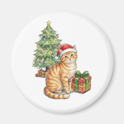 Cute Orange Tabby Cat in Santa Hat Christmas Holid Magnet