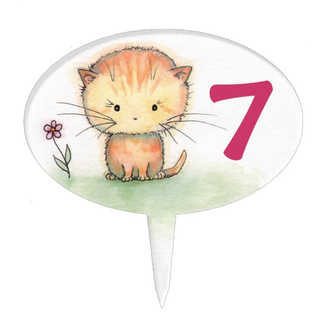 Cute Orange Tabby Cat Kitten Birthday Cake Topper (Front)