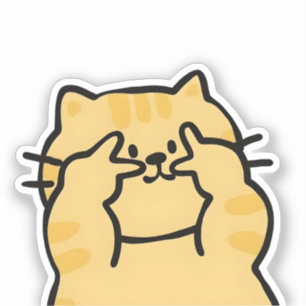 Cute Orange Tabby Cat Making Finger Glasses Sticker