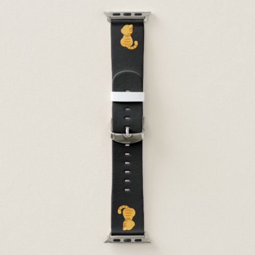 Cute Orange Tabby Cat on Black Apple Watch Band