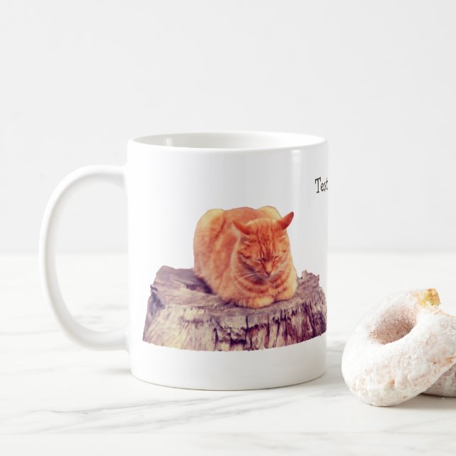 Cute Orange Tabby Cat Personalized Coffee Mug (With Donut)