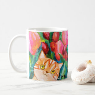 Cute Orange Tabby Cat Pretty Floral Cat Lover Gift Coffee Mug