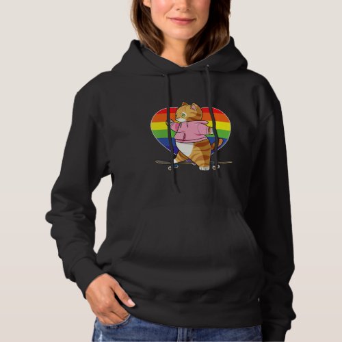 Cute Orange Tabby Cat Skateboarder Rainbow Heart S Hoodie