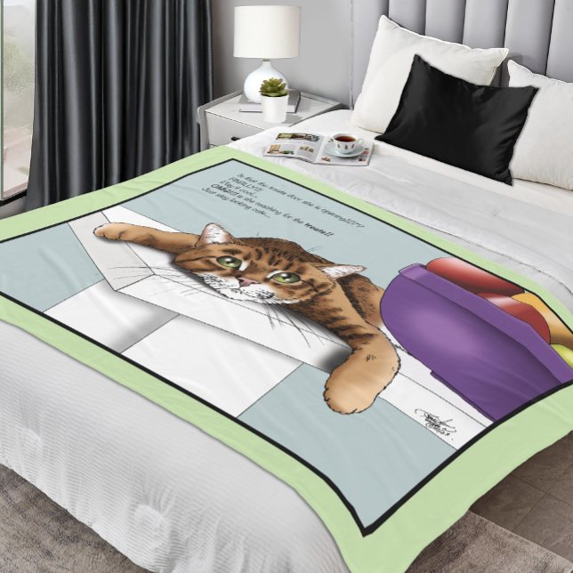 Cute Orange Tabby Cat Treats Funny Waiting Fleece Blanket (Creator Uploaded)