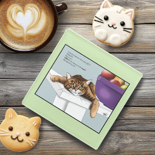Cute Orange Tabby Cat Treats Funny Waiting Glass Coaster
