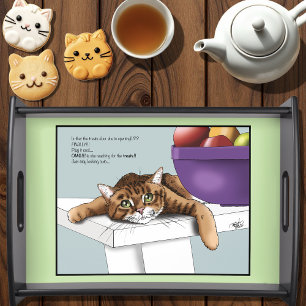Cute Orange Tabby Cat Treats Funny Waiting Serving Tray
