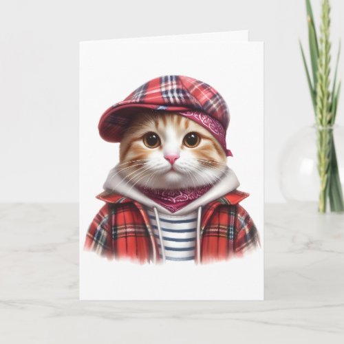 Cute Orange Tabby Cat Wearing a Hoodie Jacket Hat Card