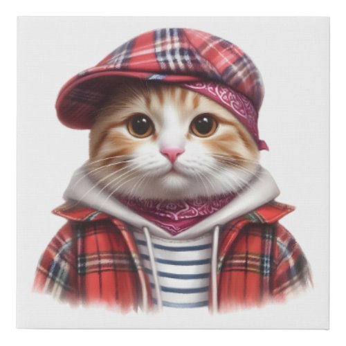 Cute Orange Tabby Cat Wearing a Hoodie Jacket Hat Faux Canvas Print