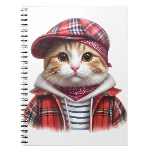 Cute Orange Tabby Cat Wearing a Hoodie Jacket Hat Notebook
