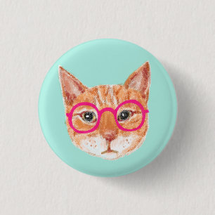 Cute Orange Tabby Cat Wearing Glasses Button